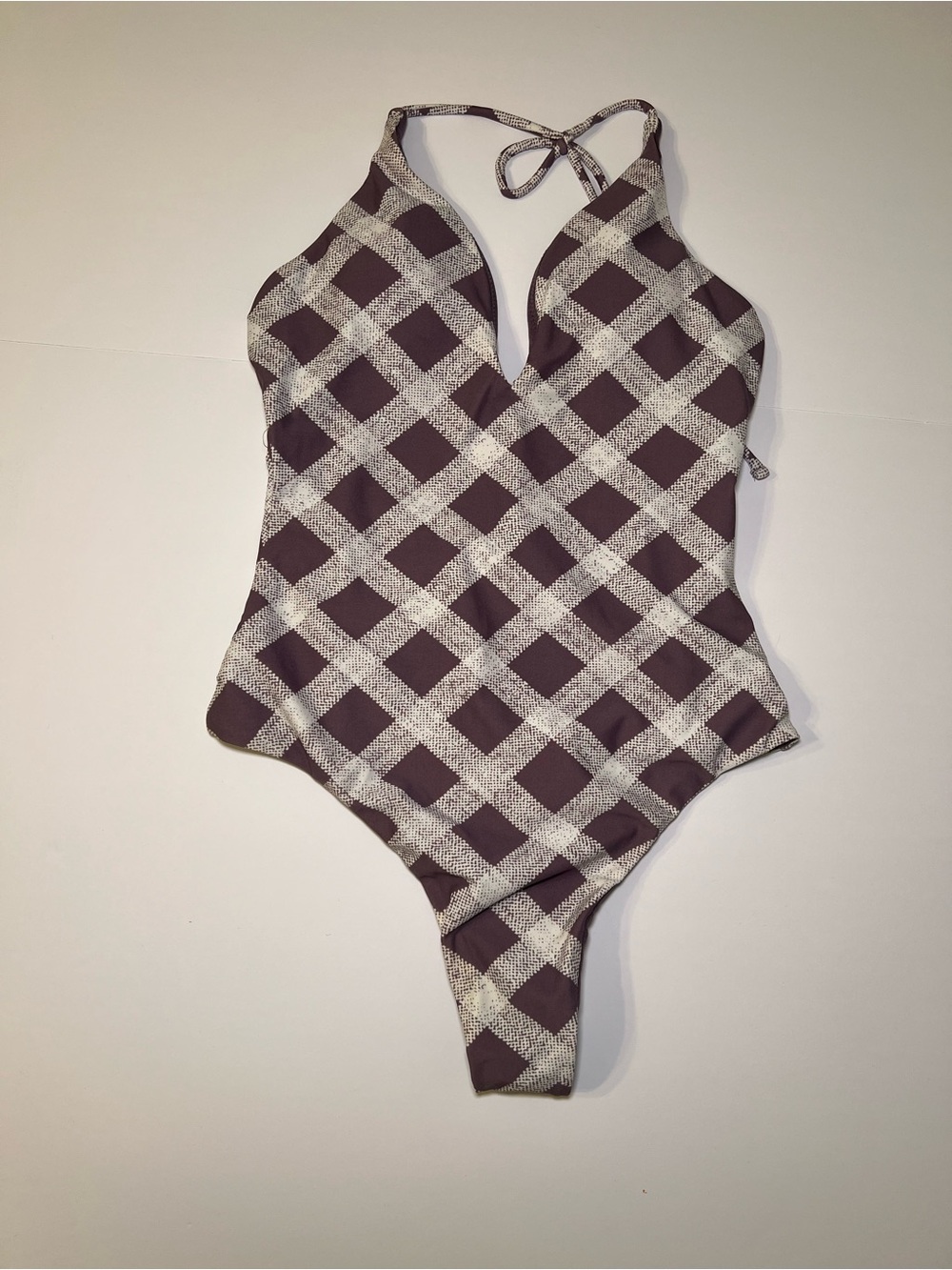 Raisins lavender white Plaid One-Piece Swimsuit - Halter Neck women size small